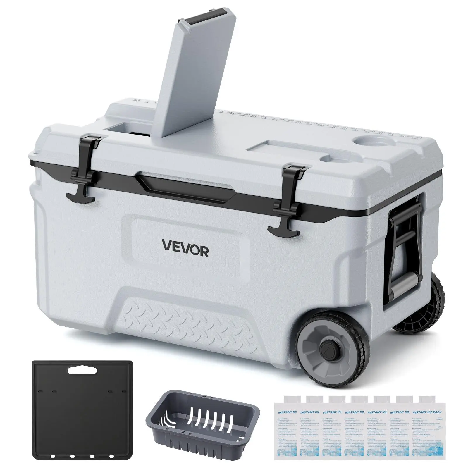 【SummerFinds】VEVOR Hard Cooler, 52QT Portable Rolling Cooler with Wheels, Leak-Resistant Coolbox Keeps Contents Cool for 48 Hours, Ice Retention Insulated Chests, Ultra-Light for Outdoor Picnics, Grill, Camping