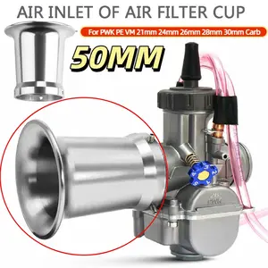 50mm CNC Aluminum Alloy Carburetor Air Filter Trumpet Velocity Stack Funnel Fit for PE VM 21mm 24mm 26mm 28mm 30mm, Carb Intake Wind Horn Cup Carb Intake Trumpet (Silver, 50mm)