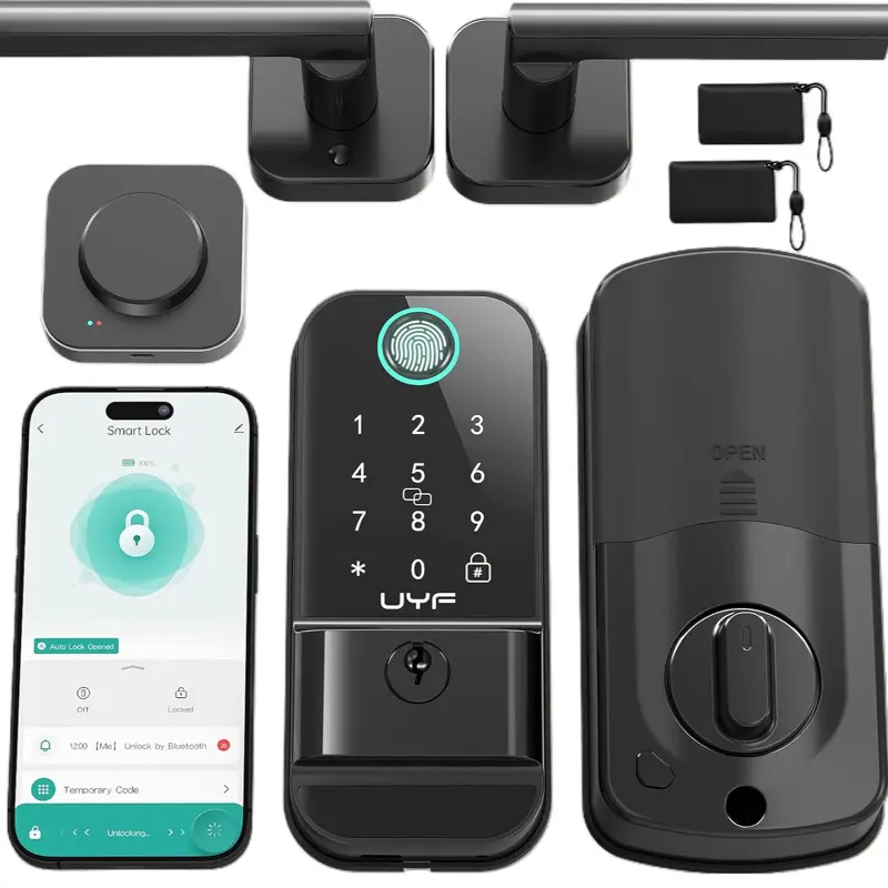 Smart Lock for Front Door Keyless Entry Door Lock Deadbolt with Handle Set UYF Fingerprint Electronic Keypad Door Lock Alexa Bluetooth Code Auto Lock for Home Apartment