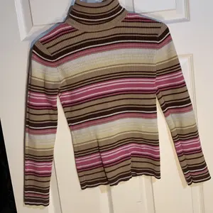 Basic Editions Size Small Turttle Neck Sweater with Striped Pattern in Brown, Pink, and Cream