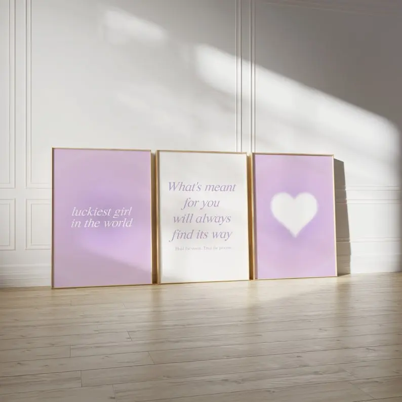 Purple Poster Set Light Purple Posters Purple Aura Wall Prints Positive Affirmation Purple Aesthetic Apartment Print