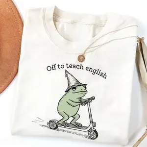 English Teacher Frog T-Shirt, Teaching Literature Tee, Off To Teach English, High School Teacher Shirt, Funny Frog Scooter, Gift For English Teacher