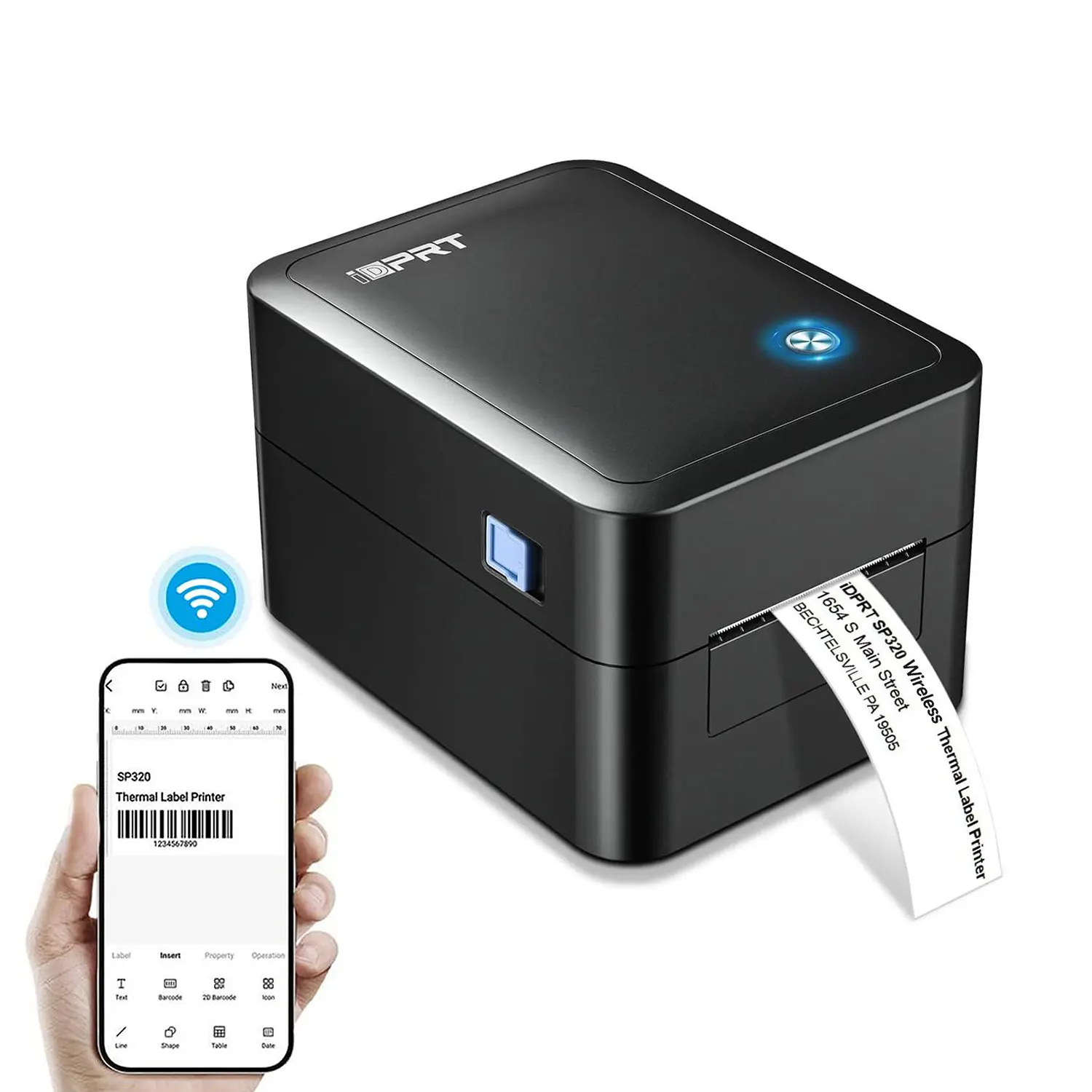 iDPRT SP320 Desktop Wireless Thermal Sticker Printer - 3" Barcode Device with Bluetooth, USB, 1"-3.15" Labels Support, Ideal for Shipping, Home Small Business, Small Biz (Wireless Thermal Portable Label Printers)