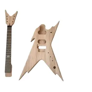 DIY Electric Guitar Kit Razorback Style Solid Mahogany Body Rosewood Fretboard 24.75 Inch String Length 22 Frets 2 Humbucker Pickups Floydrose Vibrato System