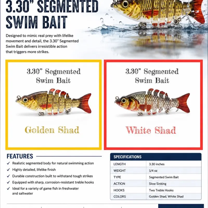 3.30” Segmented Swim Bait’s for Predator Fish - Multi Jointed with Simulation Fish Tail - High Durability and Flexibility