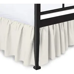 Ruffled Bed Skirt with Split Corners, Ivory Queen 14 Inch Drop, Hotel Quality Brushed Microfiber Wrinkle Free Dust Ruffle Queen Size