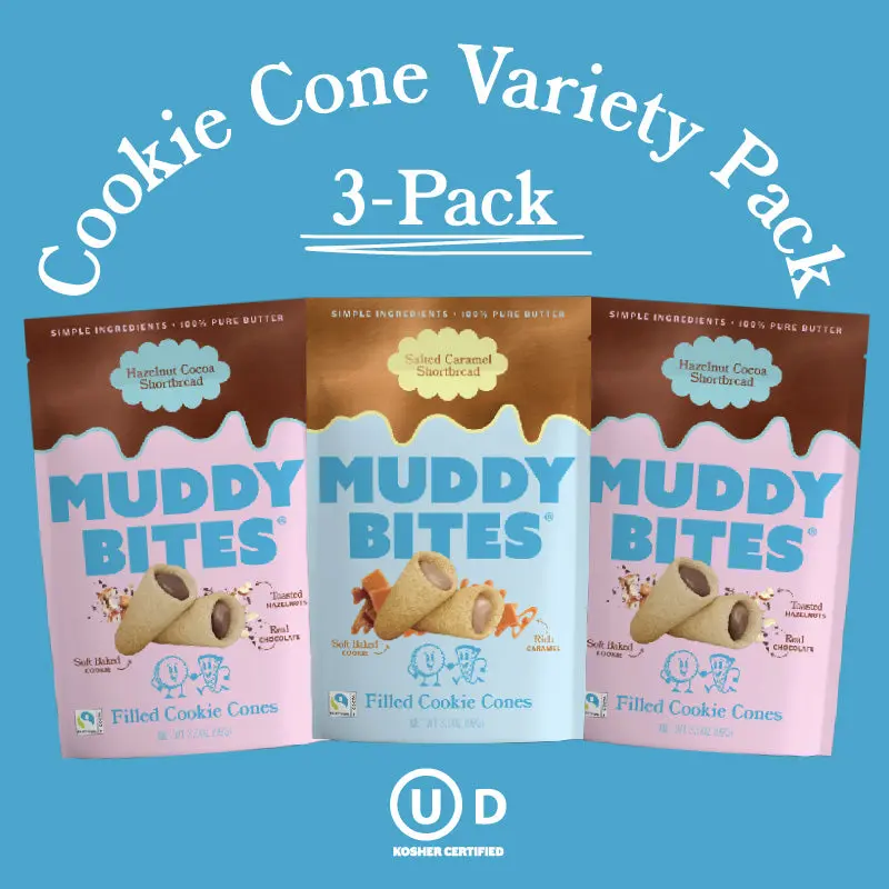 MUDDY BITES 3-PACK: Cookie Cone Variety Pack - 3.5oz MUDDY BITES 3-PACK: Cookie Cone Variety Pack - 3.5oz