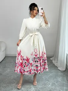 Women's Floral Print Belted   Dress, Elegant Casual Long Sleeve Dress for Spring, Women's Clothing for Daily Wear