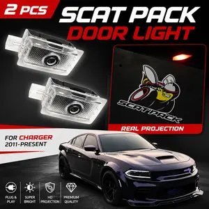 (Scat Pack)2 Pcs Never Fade Door projector Light Logo, Projection Ghost Shadow Welcome Puddle Light Compatible with Challenger Charger Accessories 2011-Present Car door light