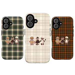 Cute Vintage Teddy Bear Phone Case for iPhone 17 16 15 14 13 12 11 Pro Max XR Xs 6 7 8 Plus SE Shockproof Heavy Duty Protective Cover Retro Kawaii Animal Aesthetic Tough Case with Plaid Design