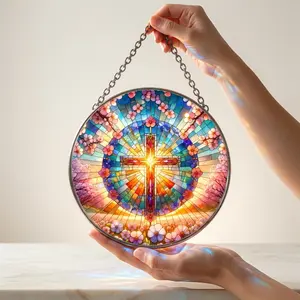 Cross Mandala Suncatcher Stained Glass Window Hanging, Spiritual Sun Catcher, Christian Home Decor, Spiritual Sun Catcher Christian Glass
