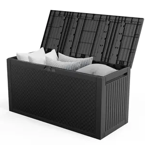 90gal Outdoor Garden Plastic Storage Deck Box Chest Tools Cushions Toys Lockable Seat party bbq