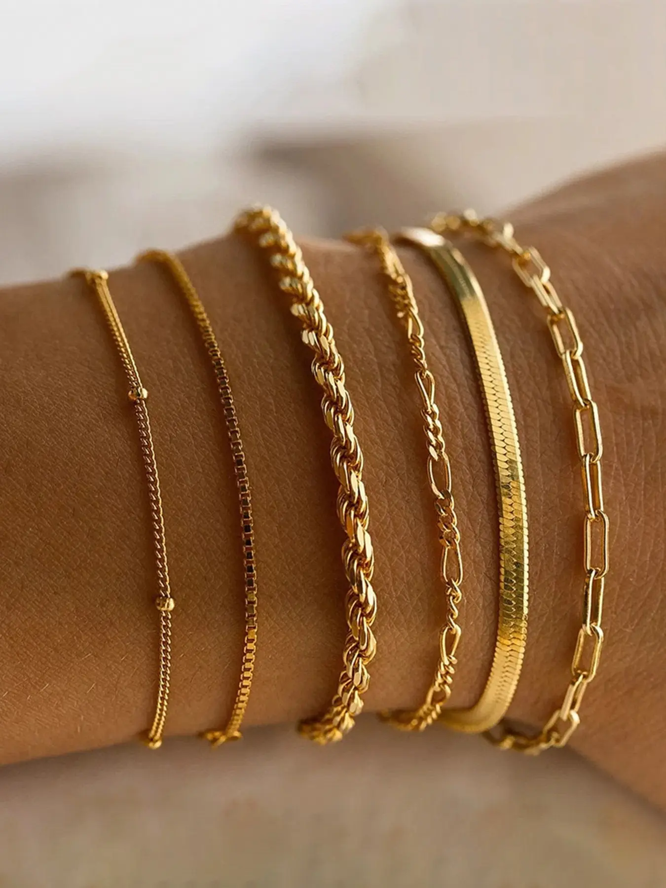 6 Pcs Bohemian Minimalist Metal Chain Bracelets Set, Women's Multi-Layer Simple Jewelry, Fashionable Hand Accessories, Boho Style Bangles, Stackable Bracelets, Bracelet Sets