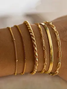 6 Pcs Bohemian Minimalist Metal Chain Bracelets Set, Women's Multi-Layer Simple Jewelry, Fashionable Hand Accessories, Boho Style Bangles, Stackable Bracelets