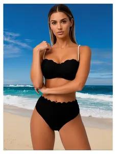 Pearl Bikini Set for Women - Sexy Two Piece Swimsuit, Shell Pattern Bathing Suit for Beach, Vacation,  Springs - Adjustable Straps, Padded Top