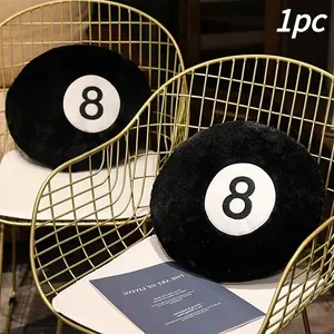 1pc Black Billiard 8-Ball Plush Pillow – Soft Round Decorative Car Pillow, Sports-Themed Multifunctional Cushion for Car, Sofa, and Bed, Perfect Gift for Billiard Lovers, Christmas Present