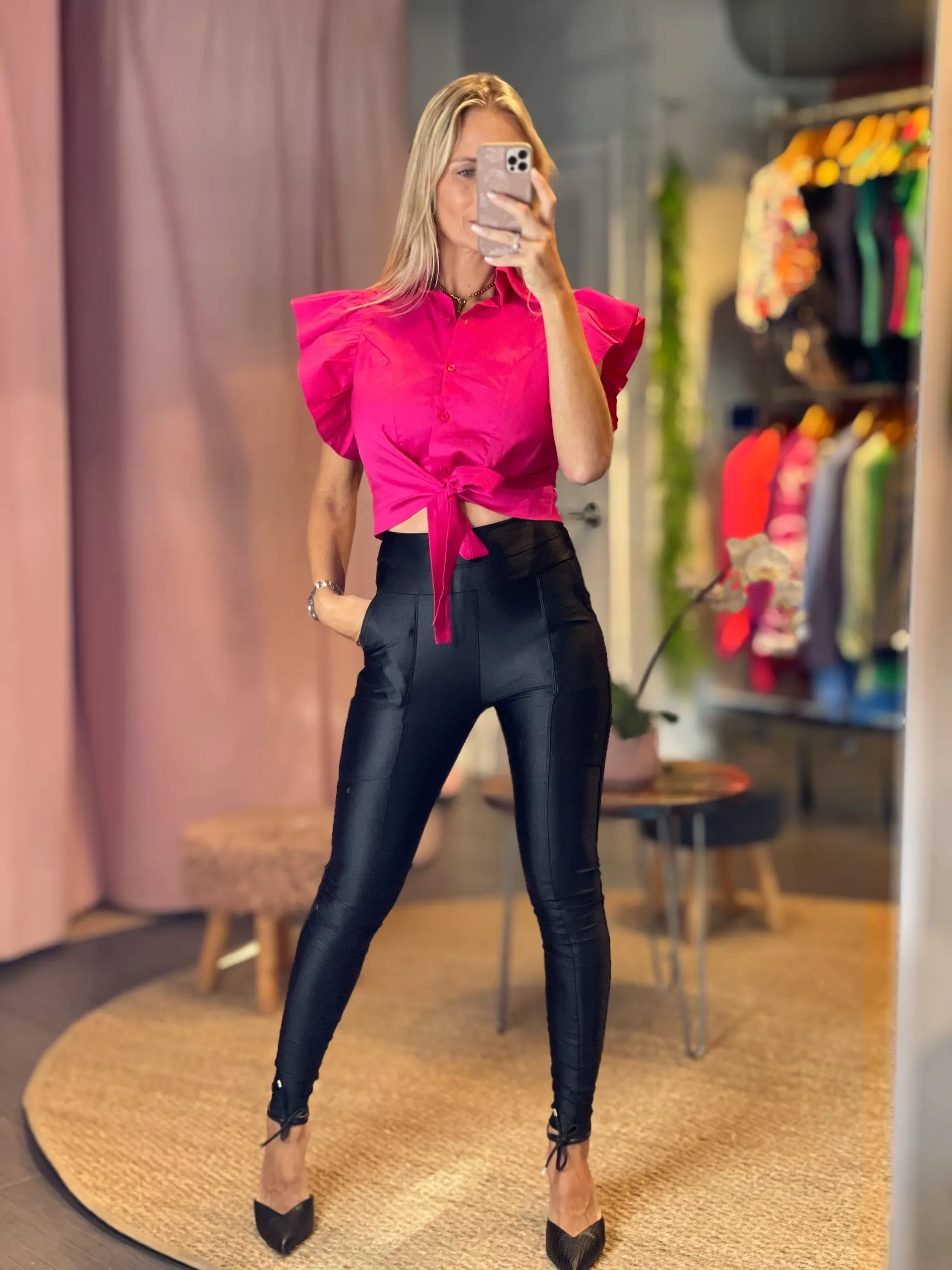 Leka Shiny High-Waisted Pants