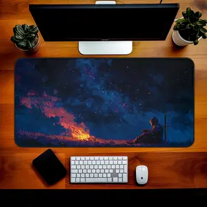 Knight at Bonfire Desk Mat, Darks Souls Mouse Pad Fantasy Table Top Cozy Vibes Aesthetic Larger RPG Gaming Mouse Pad Elden Ring