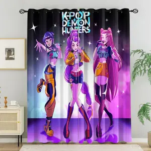 K-Pop Girl Group Stage Performance Blackout Curtains Set, No Drilling Required, Washable Polyester Fabric, Bareless, Suitable for Bedroom Living Room Dormitory Insulation & UV, Multi-Functional Home Decor