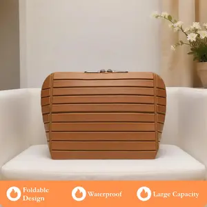 Foldable waterproof travel storage bag, toiletry bag, large-capacity travel organizer for cosmetics, thickened zipper, dedicated compartment for essentials, durable material with striped design, suitable for home and travel, lightweight, minimalist design