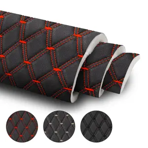 Quilted Faux Leather Upholstery Fabric Diamond Stitch PU Leather for Car Seat Covers Headliner Door Panels Floor Mats DIY Auto Interior Waterproof 6mm Soft Foam Backed Custom Upholstery Material Universal Automotive Fabric