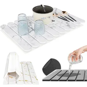 Dish Drying Mat for Kitchen Bath Counter 24" × 16" Large Foldable Quick Dry Stone Mats Absorbent Diatomaceous Earth for Dishes Bottles Cups