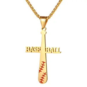 OIDEA Stainless Steel Baseball Cross Pendant Necklace - Nickel-Free, Cross Jewelry Print, Fashionable Male Sports Faith Gift Accessory,summervibes
