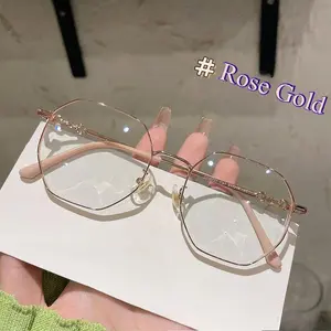 0 -0.5 ~ -6.0 Prescription Myopia Glasses Anti Blue Light Flat Glasses Polygonal Metal Frame Myopia Glasses
