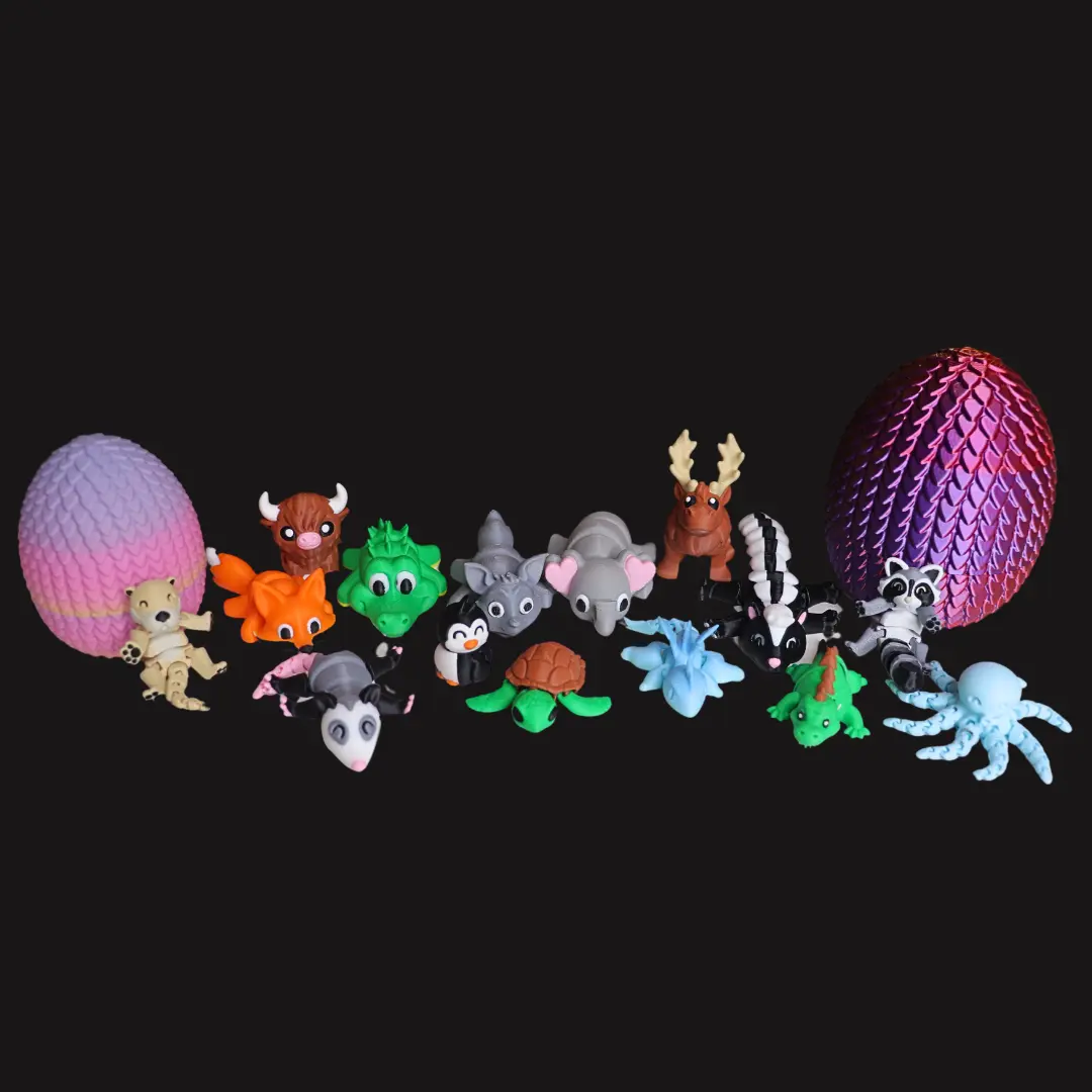 Mystery Easter Eggs with 3D Printed Animals - Assorted Miniature Creatures, 5 & 10 Pack w/ Egg