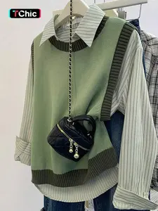 Women's Knitted Sweater Vest, Spring & Fall Casual Loose Fit Round Neck Top, Stylish Small Batch Design, Versatile Layering Piece