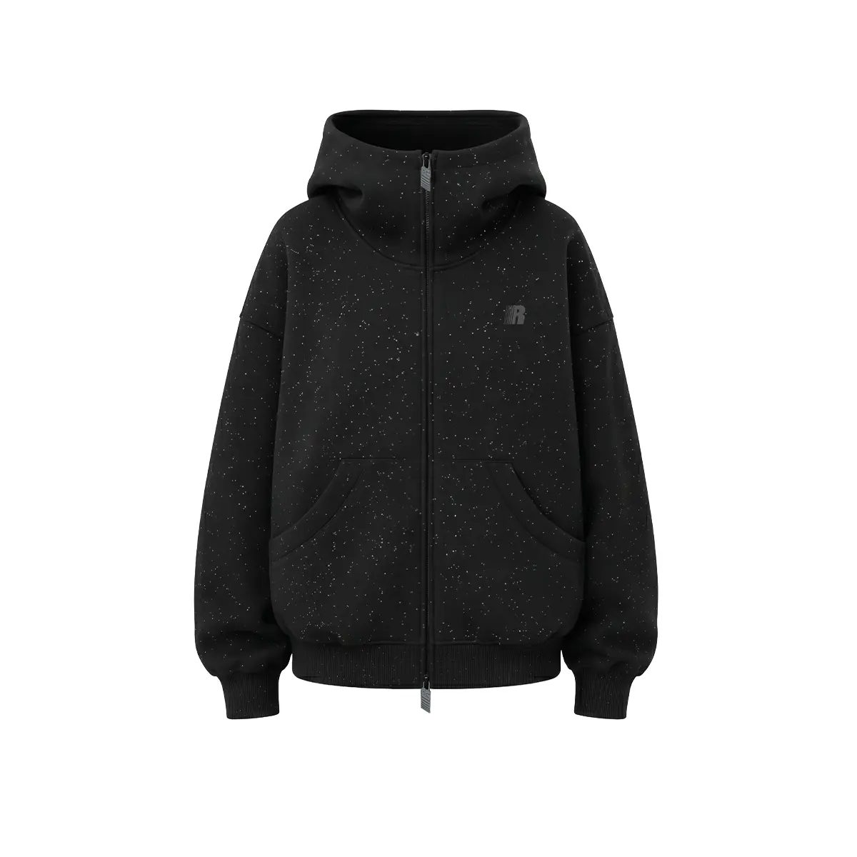 FDR Glitter Zip Up Hoodie Jacket Stand Collar Oversized Unisex Fall Winter