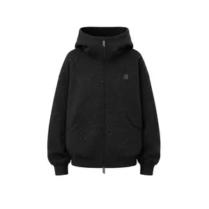FDR Glitter Zip Up Hoodie Jacket Stand Collar Oversized Unisex Fall Winter