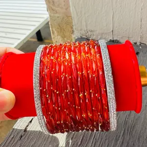 Size 2/4, 2/6,2/8 Orange Kaanch bangles/chura for any outfit