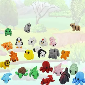 25PCS Mini Animal Collection, Flexible 3D Printed Animal Fidget Toys, Small Animal Desk Ornaments, Adorable 3D Printed Animal Figurines Valentine's Da...