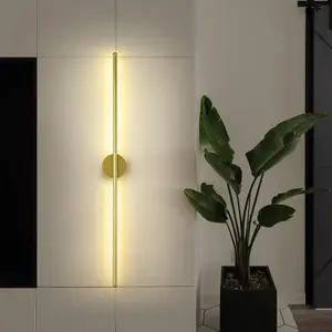 Luxury Gold Linear LED Wall Light, 4000mah Type-C Charging, Minimalist Long Strip Lamp, Bedroom Living Room Bedside Ambiance Light, Golden Color