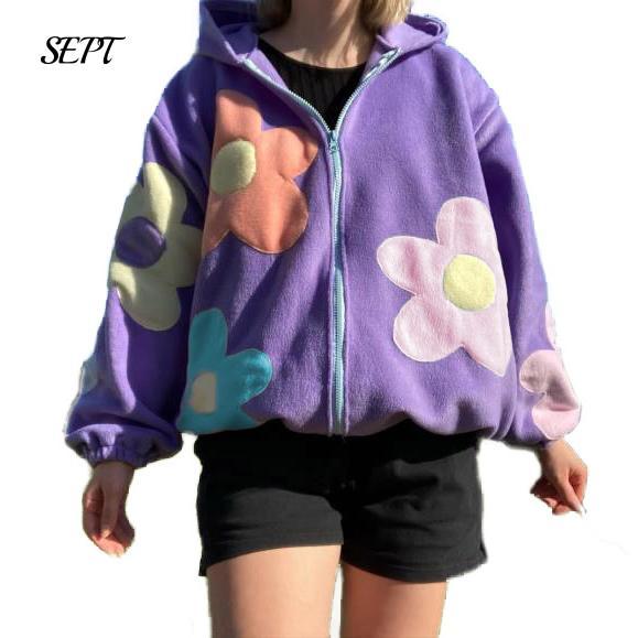 Women Fall winter Zipper Graphic Patchwork Hoodies Y2k Oversized  Sweatshirts Jacket