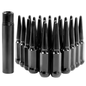 24pcs, M14x1.5 Wheel Spike Lug Nuts for for Silverado Sierra Ram 1500 F150 Aftermarket Wheel Black,14 mm x 1.5 Lug Nuts,Closed End Spike with 1 Socket Key