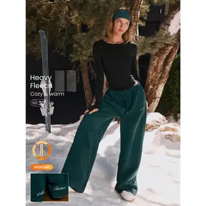 GLOWMODE Very Merry Heavyweight Fleece Soft Plush Wide Leg Embroidered Drawstring Sweatpants Holiday Christmas Autumn Winter Outdoors Daily Casual Wear