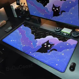[Sale off up to 65%][Free Ship] Kawaii Black Cat Mousepad Fast Delivery Keyboard Desk Mat 40x90cm Lock Edge Extend Mouse Pad Starlit Sky Office Table Protection