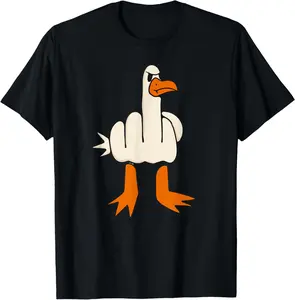 Middle Finger Seagull, Adult Humor, Funny Gesture Flip Off T-Shirt Pure Cotton Graphic Tees Menswear Top: Gifts for Men & Women