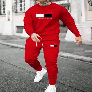 Men's 2-Piece Letter Print Longsleeve Sweater & Drawstring Waist Pocket Jogger Set, Regular Fit Round Neck Pullover, Cozy Breathable Casual Menswear, Ideal Fall, Winter, Sweaters