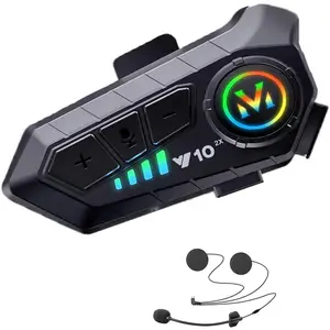 Waterproof helmet bluetooth headset with call noise cancellation, 1000mAh large battery, 2-person helmet intercom for motorcycle, bicycle and skiing - 32 hours play, clear communication, large buttons