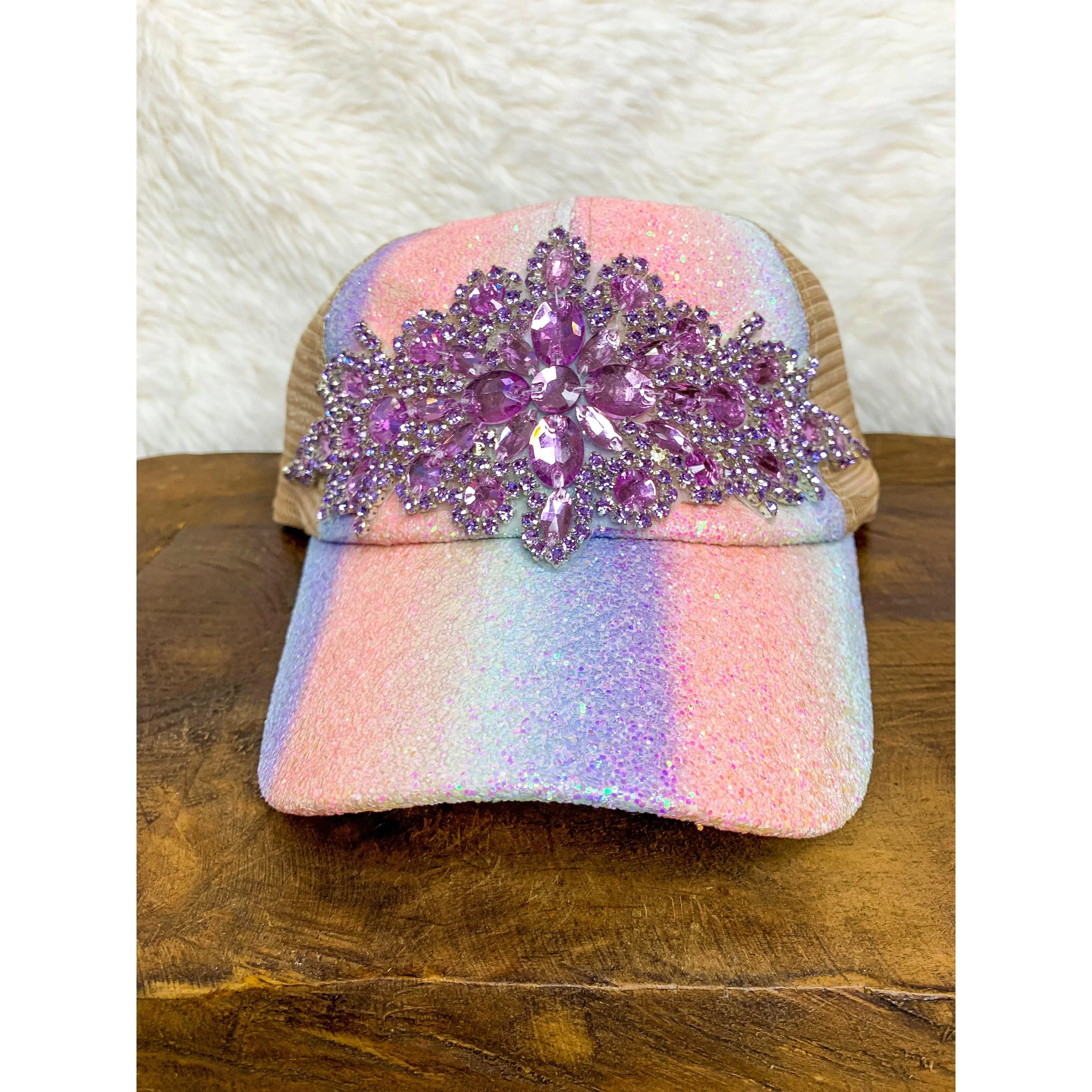 Aurora Lavender Jeweled Glittered Cap - Multi