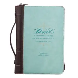 Blessed Light Blue Faux Leather Fashion Bible Cover - Luke 1:45 (Extra Large)