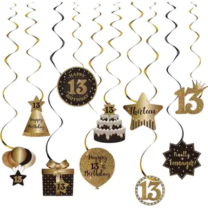 Happy 13th Birthday Party  Swirls Streams Ceiling Decorations, Celebration 13 Foil  Swirls with Cutouts for 13  Black and  Birthday Party Decorations Supplies