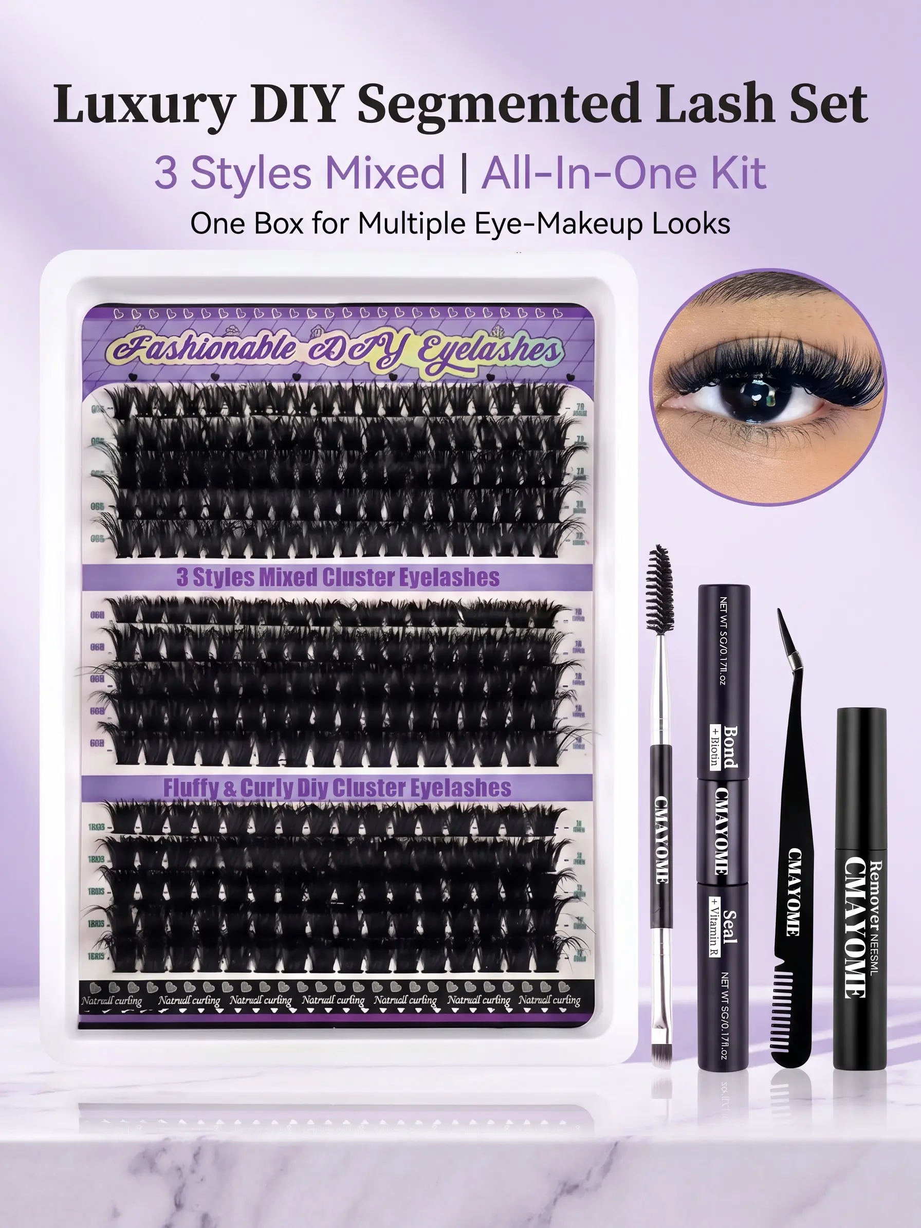 300D Fluffy Lash Clusters DIY Eyelash Extensions - Soft D-Curl Mega Volume, Lightweight Plant Fiber, Natural Look for Beginners, Makeup Accessory, Eyelashes