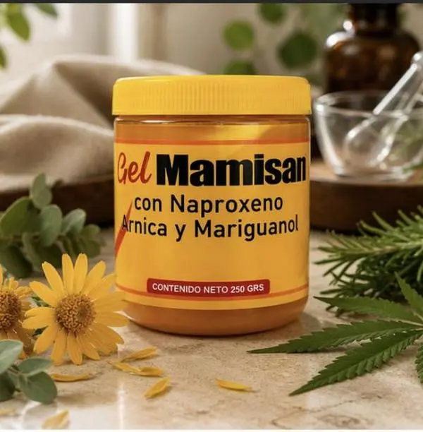 Gel Mamisan Con Naproxeno, Arnica Y Mariguanol 250GRS  Gel Para Ayuar A Desinflamar.