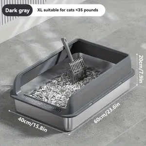 XXL Stainless Steel Cat Litter Box with Lid - Extra Large, High-Sided, Odor-Resistant & Leak-Proof Metal Pan for Multiple Cats, Easy Clean with Scoop Included, Enclosed, L Suit