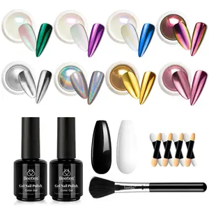 Beetles Metallic Chrome Nail Powder Kit Mirror Effect Holographic Metallic Nail Polish Chrome DIY Manicure Art Decoration Glitter Nail Powder Gifts for Women