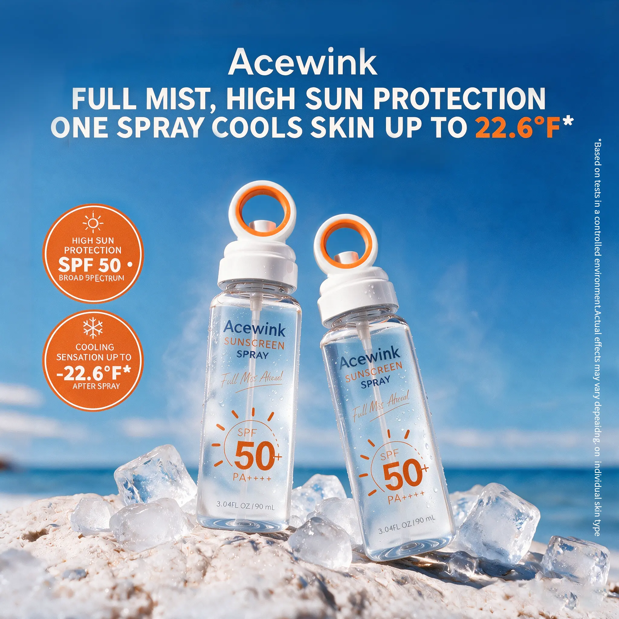 Acewink Sunscreen Spray SPF 50+, Lightweight Sun Protection Mist for Face & Body, Beach & Outdoor Essentials
